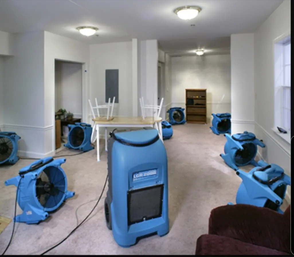 Air movers and dehumidifier setup for Water Extraction & Removal in Conway